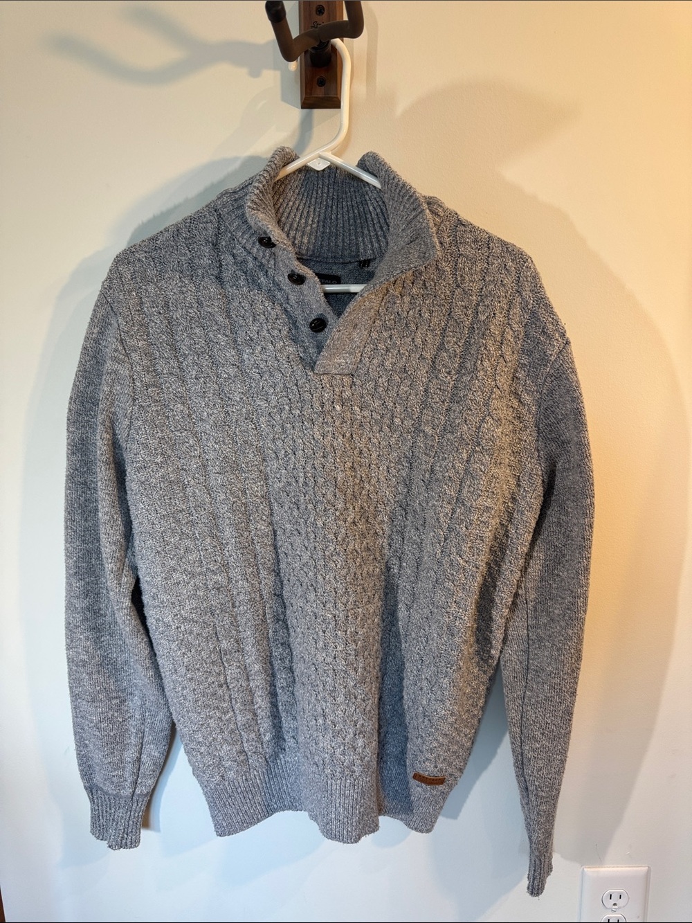 Buffalo David Bitton Gray Cable Knit Zip-Up Mock Sweater